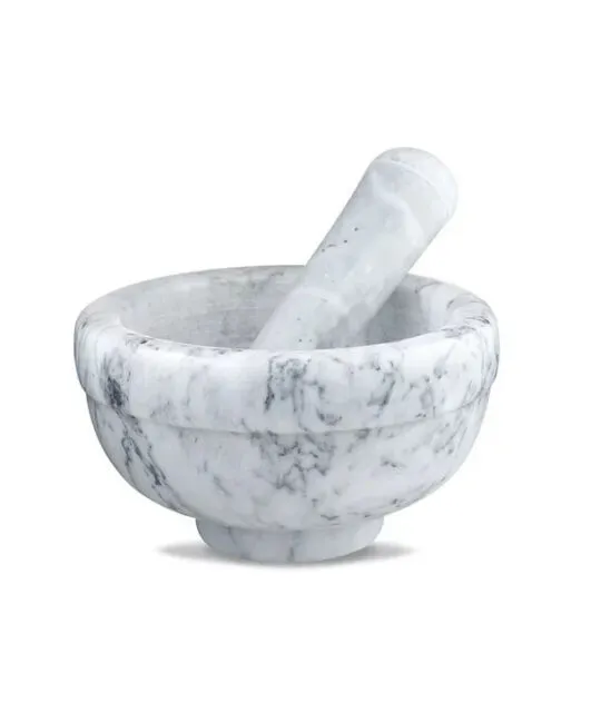 Sagler Mortar and Pestle Set - Small Grinding Bowl Container for Guacamole, Spices, Salsa, Pesto, Herbs - Best Mortar and Pestle Spice and Pills Crusher Set, Holds Up to 2.5oz - 3.75x2’’, Marble Gray