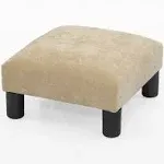 Adeco Small Footstool Geometric Art - Cuboid & Cylinder, 17.5x17.5x9 Ottoman Footrest, 16x16x9, Fresh Wheat