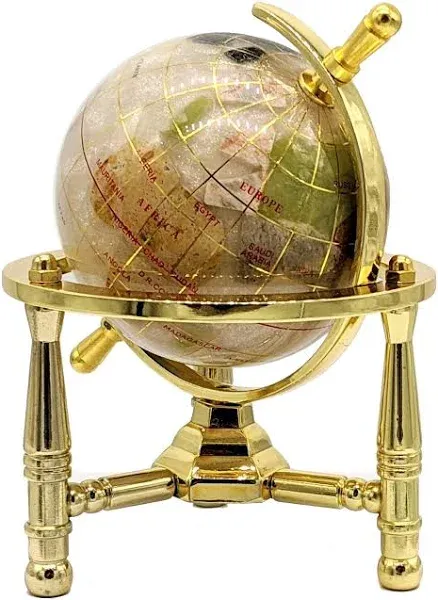 Unique Art 6-Inch Tall Pearl Swirl Ocean Mini Table Top Gemstone World Globe with Gold Tripod