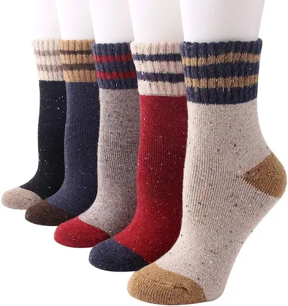 5 Pairs Women&#039;s Vintage Style Thick Wool Warm Winter Crew Socks