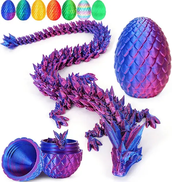 3D Printed Dragon Egg,Dragon Eggs with Dragon Inside,Crystal Dragon Fidget Toys,Full Articulated Dragon Dragon in Egg,Adults Fidget Toys for Autism ADHD (Random Rainbow Glow-in-The-Dark)