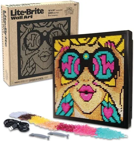 Lite Brite Wall Art POP Wow - 16&#034; X 16&#034; Screen, 6,000 Mini Pegs, 3 HD Designs...