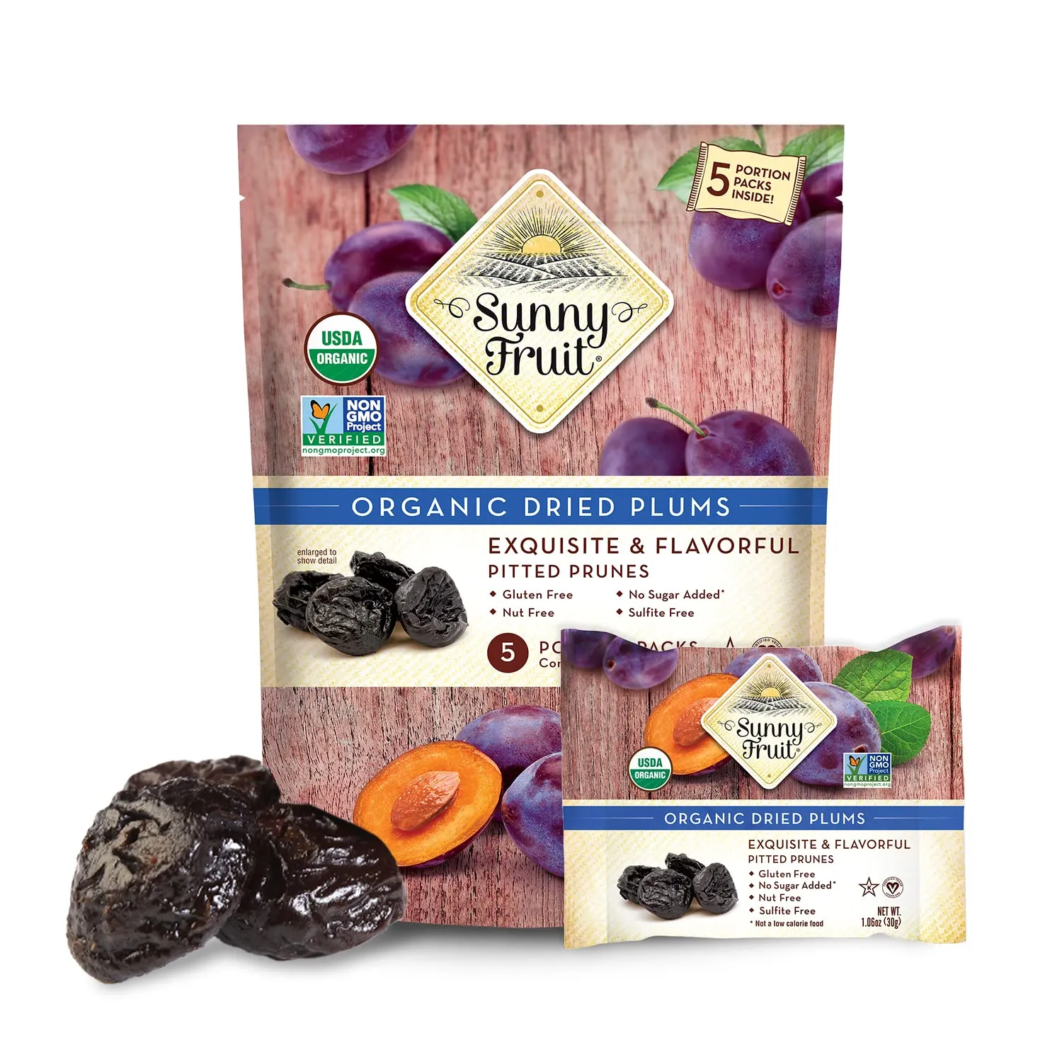 Sunny Fruit Soft Organic Prunes, 2.5 Pound Bulk Bag | Healthy, Sweet Dried Plums | ORGANIC, NON-GMO, VEGAN, HALAL, KOSHER, NO PRESERVATIVES, NO SUGAR ADDED