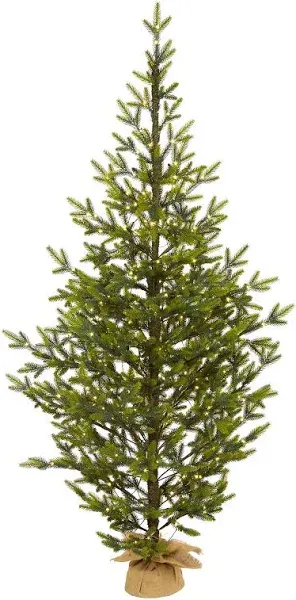 Nearly Natural Fraser Fir Natural Look Artificial Christmas Tree Clear LED Lights a Burlap Base Bendable Branches