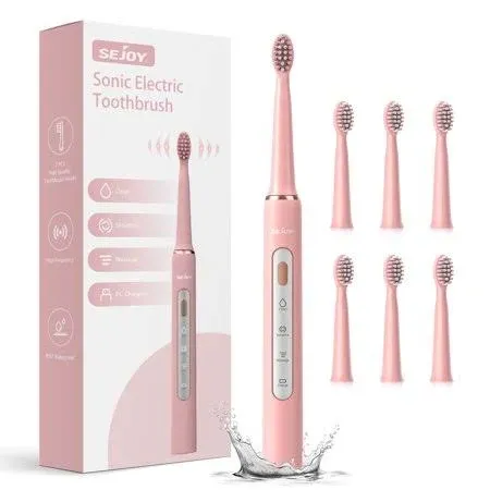 Sejoy Rechargeable Toothbrush Electric with 7 Tooth Heads,for Adults and Kids,Power Sonic Tooth Brush Soft Cleaning,3 Modes ,Smart Timer for Home