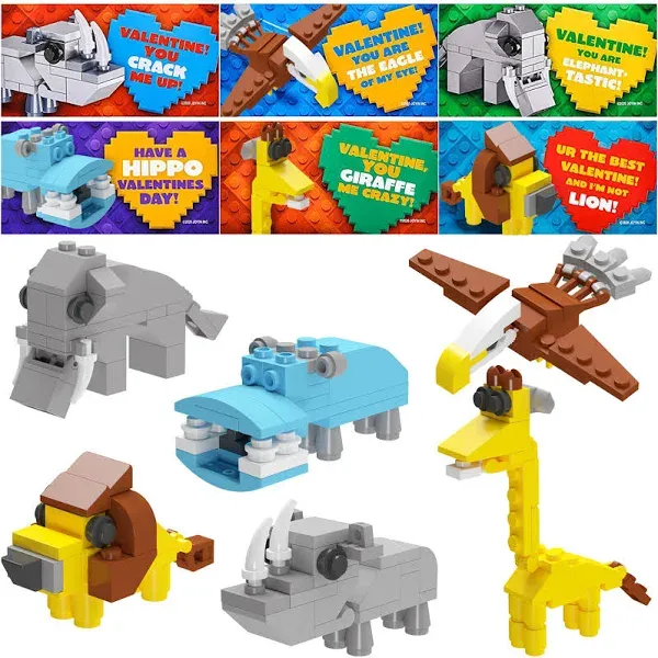 JOYIN 24 Packs Valentines Day Cards with Safari Animal Building Blocks