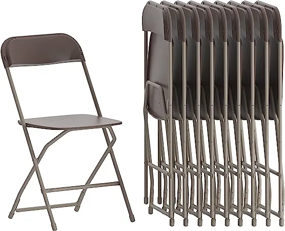 Flash Furniture Hercules Plastic Folding Chair - Brown (10 Pack) | Lightweight, Durable, and Comfortable Event Chair | 650LB Weight Capacity