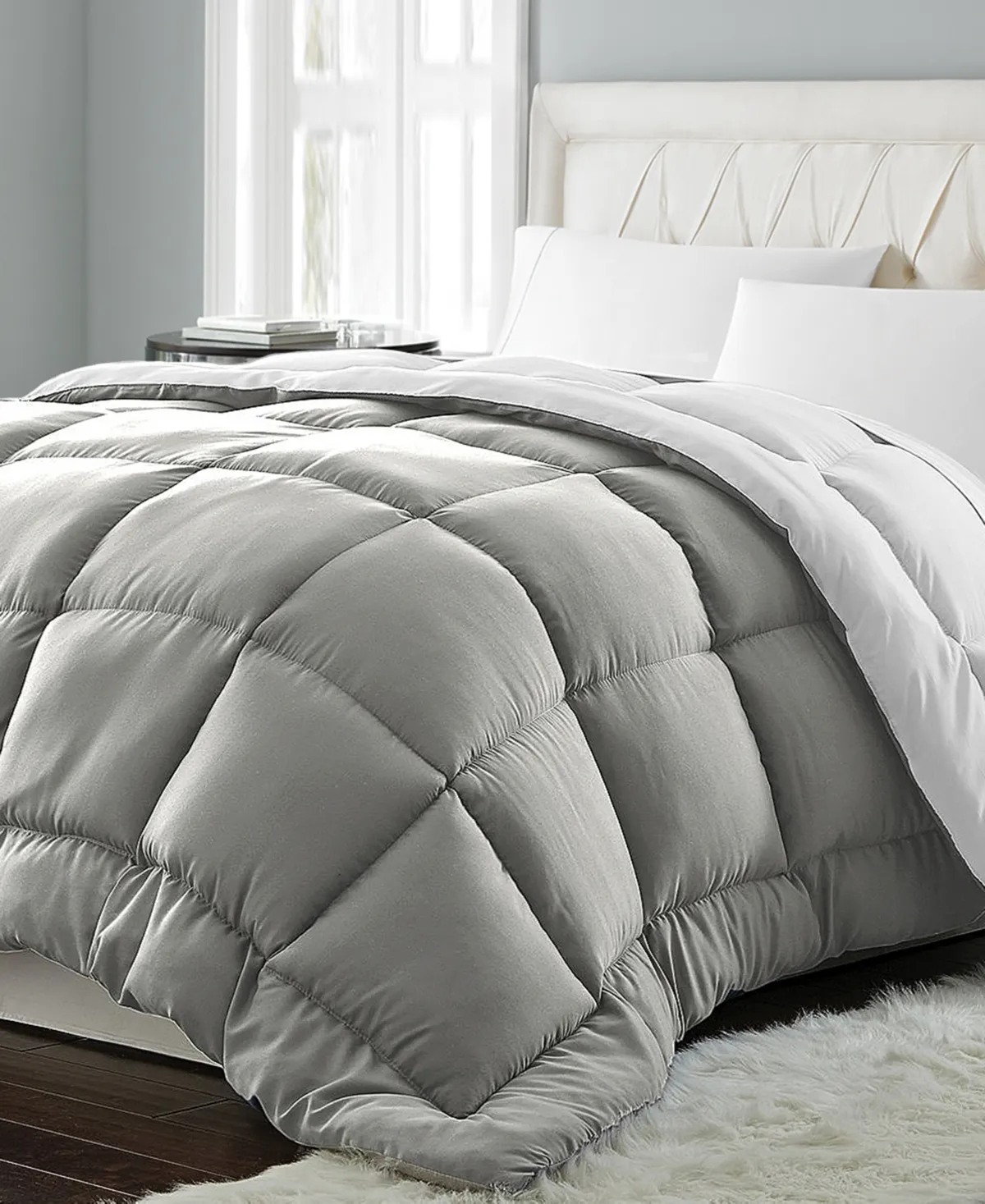 Blue Ridge Home Fashions Comforter Breathable Microfiber Duvet Insert, Summer Cooling Winter Warm Reversible Down Alternative Quilt Comforter for All Season, Full/Queen, Black/Platinum