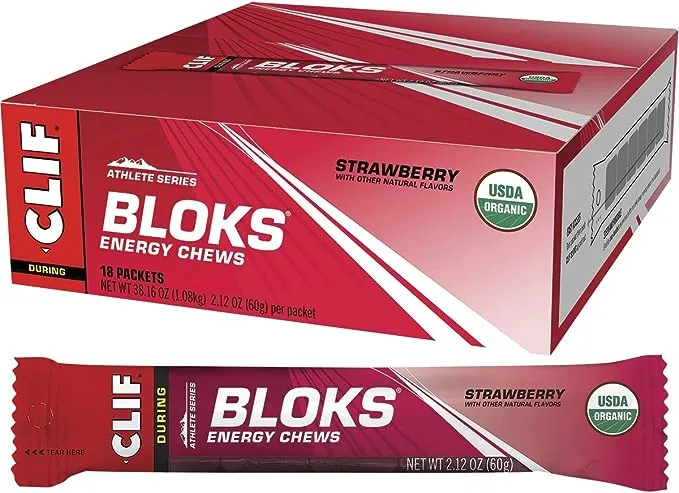 CLIF BLOKS - Black Cherry Flavor with Caffeine - Energy Chews - Non-GMO - Plant Based - Fast Fuel for Cycling and Running - Quick Carbohydrates and Electrolytes - 2.12 oz. (18 Count)