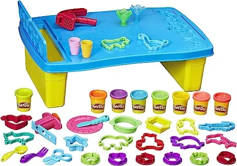 Play-Doh Play 'n Store Kids Play Table for Arts & Crafts Activities with 8 Non-Toxic Colors, 2 oz Cans