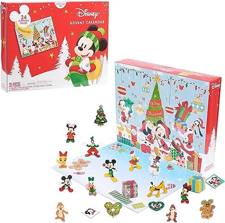 Disney Mickey Mouse Advent Christmas Calendar 32pc w Figures Stickers, etc,