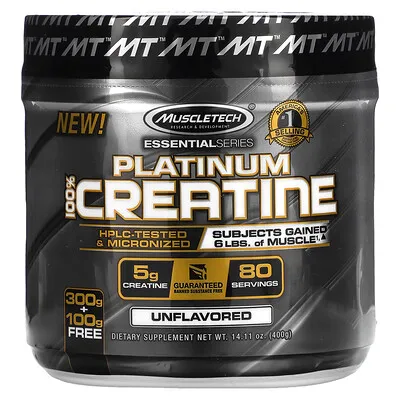 Creatine Monohydrate Powder | MuscleTech Platinum | Pure Micronized | Muscle Recovery + Builder for Men & Women | Workout Supplements | Unflavored (80 Servings)