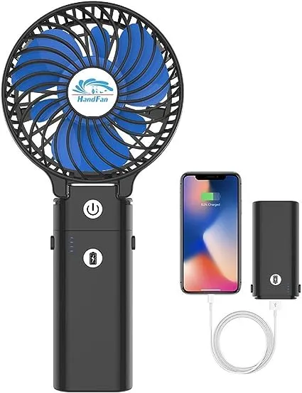 Handfan 5200mAh Portable Handheld Fan with Power Bank, Small Personal Fan, Foldable Mini Desk Fan, Cooling Electric Fan for Travel, Outdoors, Indoors