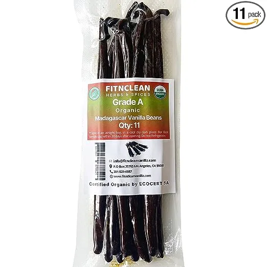 12 Organic Madagascar Vanilla Beans A. Certified Organic 6&#034;-7.5&#034; by FITNCLEAN...