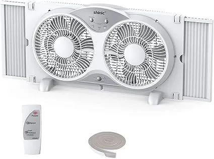 shinic Window Fan with Reversible Airflow Quiet, Twin 9" Blades, Full Remote Control, 3 Functions-3 Speeds, Bathroom Kitchen Window Exhaust Fan, Width Adjustable (From 23.5" to 37") ETL Certified