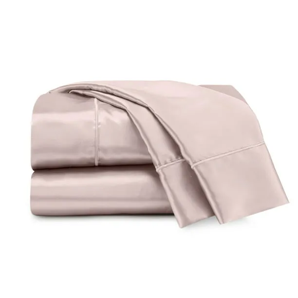 Seduction 1S47342 Satin Solid Ultra Soft Luxury 4-Piece Queen Size Deep Pocket Sheet Set, Pink