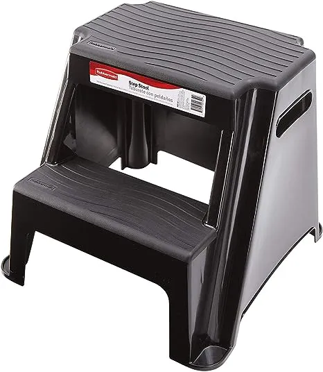 Rubbermaid RM-P2 2 Molded Plastic Stool with Non-Slip Step Treads, 1 Piece, Black