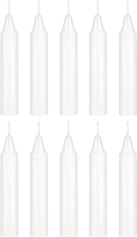 Mega Candles 10 pcs Unscented White Mini Taper Candle, 4 Inch Tall x 3/4 Inch