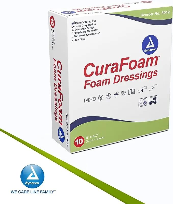 Dynarex CuraFoam Foam Dressing 4 x 4.25 inch/10 Count