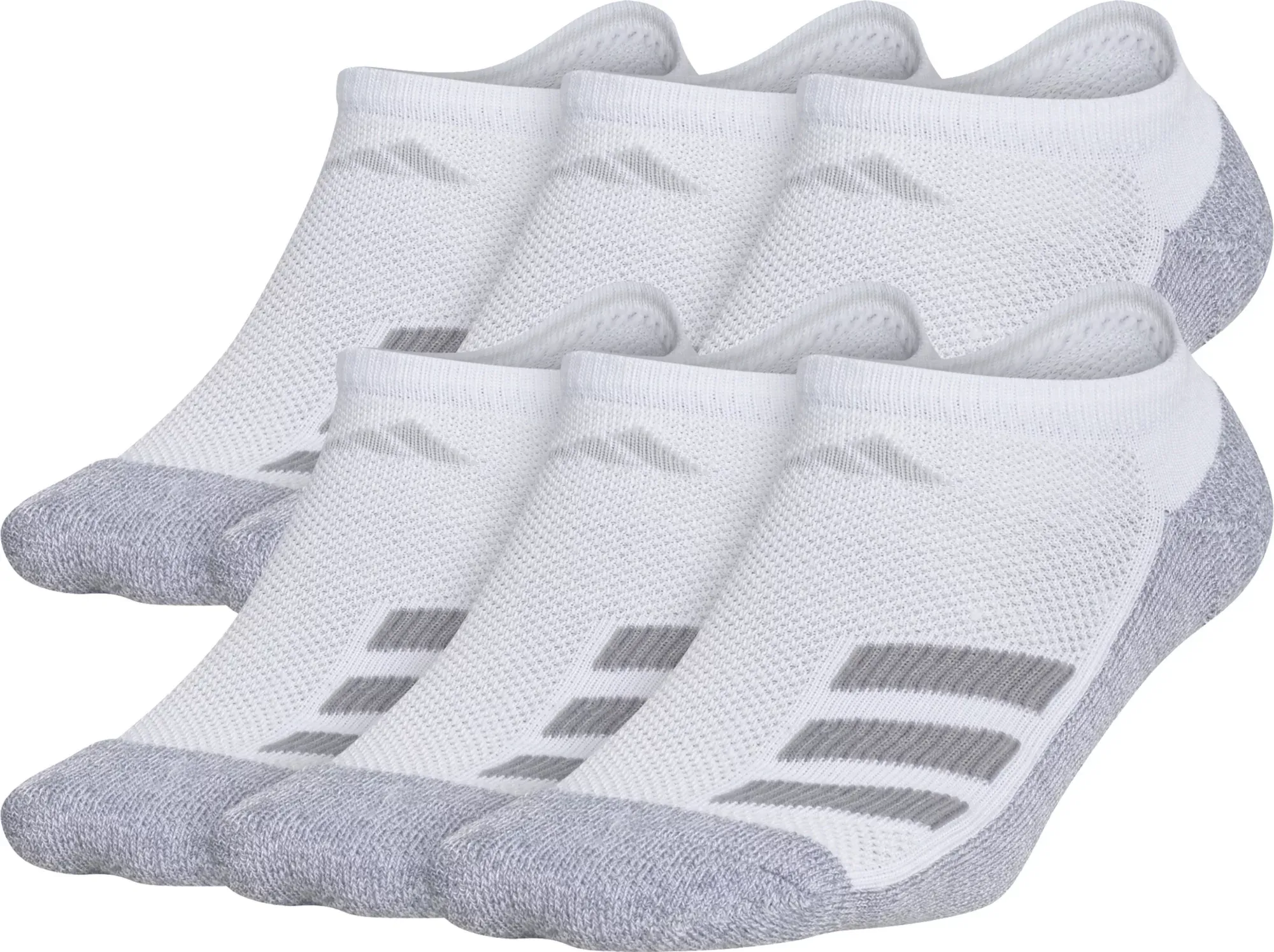 Adidas Youth Cushioned Angle Stripe No-Show Socks – 6 Pack, Large, White/White