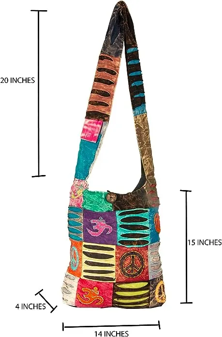 Blue Red Hobo Cotton Sling Cross Body Messenger Shoulder Bag Hippie Boho Bohemian Light Roomy Spacious