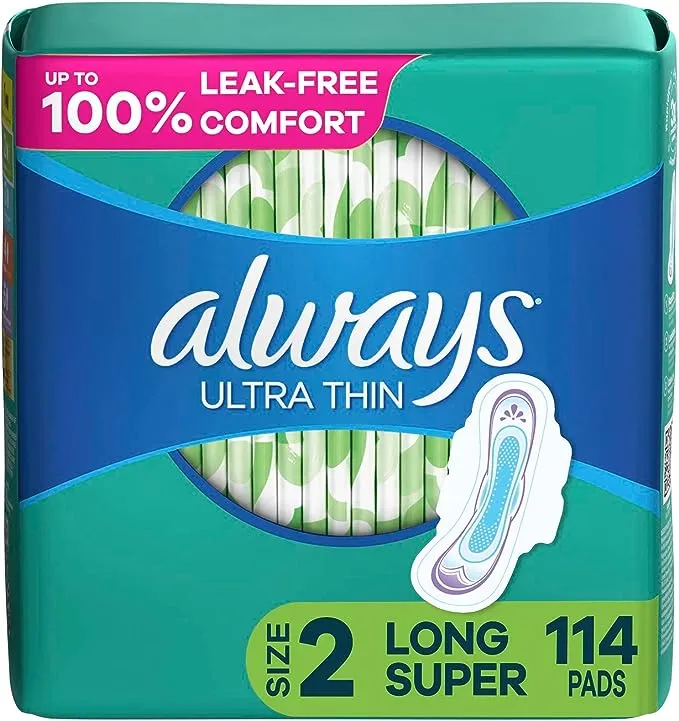 Always Ultra Thin Super Pads With Wings, Unscented, Size 2 - 58 count