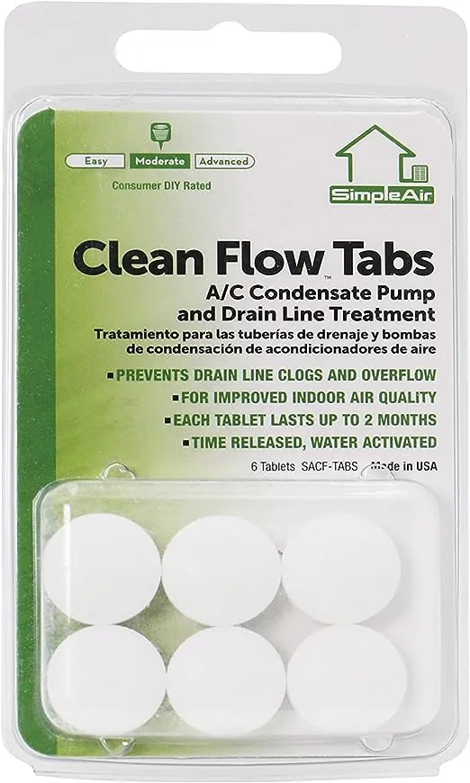 Simpleair Clean Flow HVAC Drain Line Treatment Tabs 6 Count