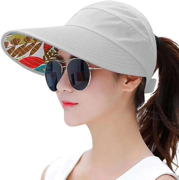 HINDAWI Sun Hats for Women Wide Brim UV Protection Sun Hat Summer Beach Packable Visor