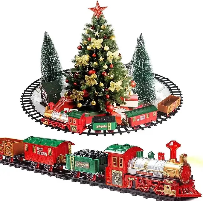 PUSITI Classic Christmas Train Set with Lights and Sounds Railway Tracks Sets Battery Operated Locomotive Engine and 11.5 Ft Tracks Playset for Under The Tree Electronic Toys Gift for Kids