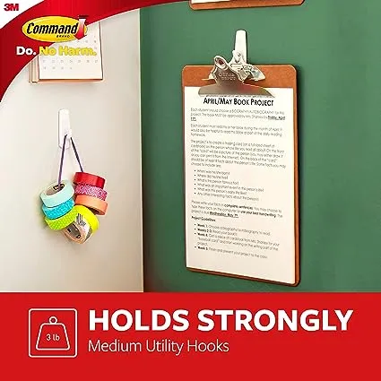 Command Medium Utility Hooks, White, Damage Free Organizing of Dorm Rooms, 20 Hooks