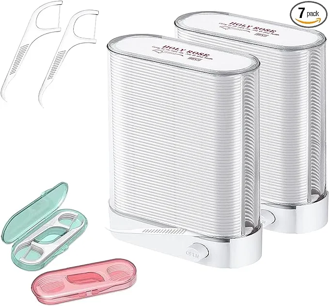 Holy Rose Dental Floss Dispenser 2 Box,Floss Picks Portable Case 2 Boxs,with Adults Floss Sticks 196 Count,Flosser Toothpicks Sealed Storage Perfect forFamily,Hotel,Travel for Clean Teeth