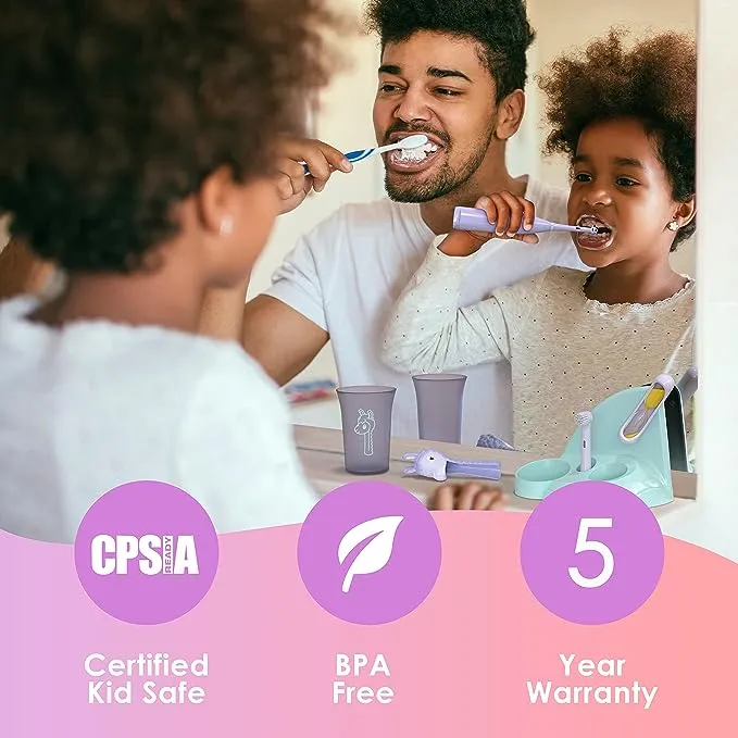 Brusheez® Kids’ Electric Toothbrush Set - Safe & Effective for Ages 3+ - Parent Tested & Approved with Gentle Bristles, 2 Brush Heads, Rinse Cup, 2-Minute Timer, & Storage Base (Sparkle The Unicorn)