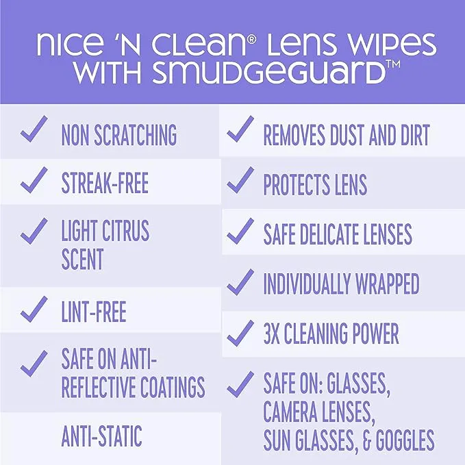 Nice 'n Clean SmudgeGuard Lens Cleaning Wipes (600 Total Wipes) | Pre-Moistened Individually Wrapped Wipes | Non-Scratching & Non-Streaking | Safe for Eyeglasses, Goggles, & Camera Lens