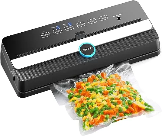 GERYON Vacuum Sealer, Automatic Food Sealer Machine for Food Vacuum Packaging w/Built-in Cutter|Starter Kit|Led Indicator Lights|Easy to Clean|Dry & Moist Food Modes| Compact Design (Black)