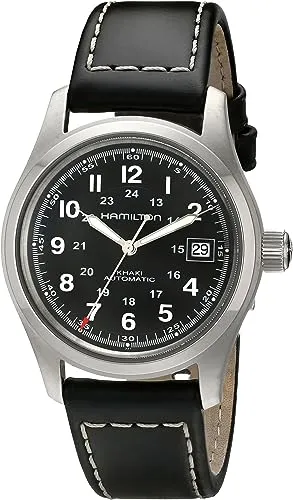 Hamilton Men's H70455733 Khaki Field Automatic Black Leather Watch