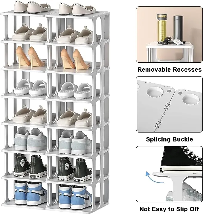 White Shoe Rack 8 Tier Narrow for Closet, Durable Modern Tall Shoe... 