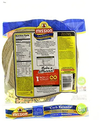 Mission 10 Inch Carb Balance Whole Wheat Tortillas LARGE Burrito 8 ct 20 oz Pack of 3 Total of 60 oz Kosher CertifiedMission 10 Inch Carb Balance Whole Wheat Tortillas LARG…