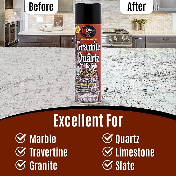 Rock Doctor Granite Polish Spray and Surface, 18 oz. Can, Polish Tile, Marble, Kitchen Countertop, and Natural Stone Surfaces, Streak-Free ShineRock Doctor Granite Polish Spray and Surface, 18 oz. Ca…