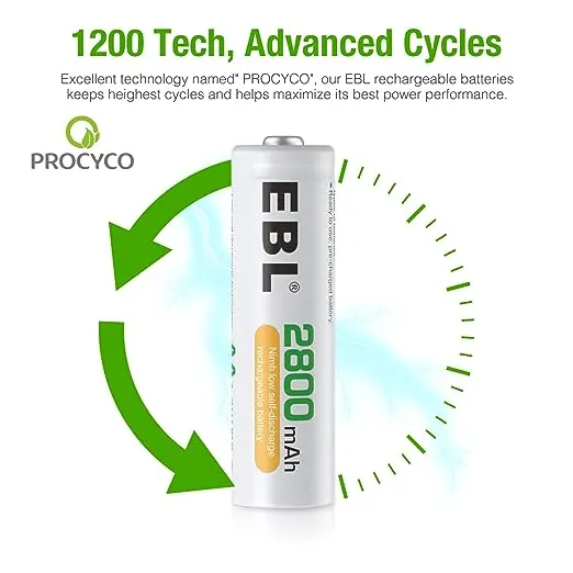 EBL Pack of 8 AA Batteries 2800mAh High Capacity Precharged Ni-MH AA Rechargeable Batteries