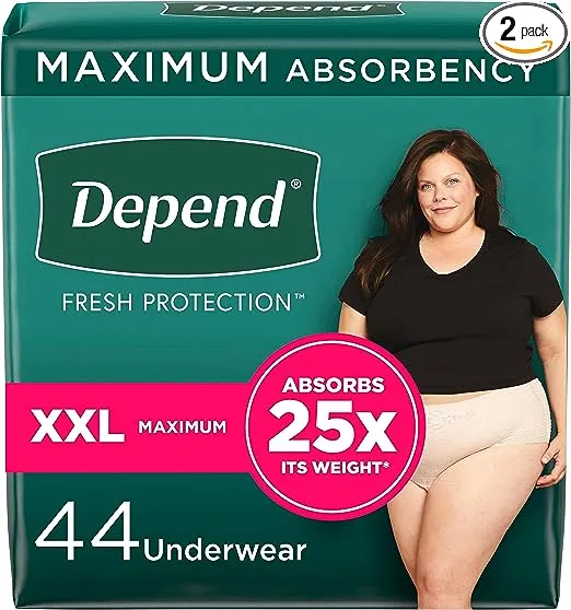 Depend Fit-Flex Adult Incontinence Underwear for Women, Disposable, XXL, Blush, 44 Count (53304) | Quill