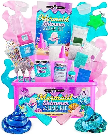 Original Stationery Mermaid Slime Kits for Girls, 35 Pieces to Make DIY Shimmer Mermaid Slime with Lots of Sparkle Slime Add Ins, Great Mermaid Gifts