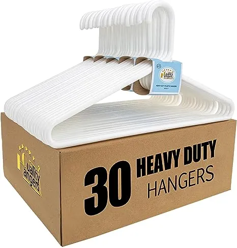 Quality White Hangers 10-Pack - Super Heavy Duty Plastic Clothes Hanger Multipack - 17 inch Thick Strong Standard Closet Clothing Hangers with Hook for Scarves and Belts Coat Hangers (White, 10)