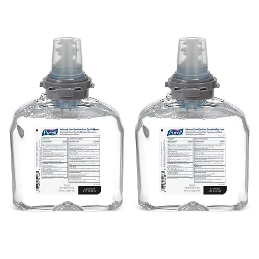 Purell Advanced Green Certified Instant Hand Sanitizer Foam, 1200 mL Hand Sanitizer Foam Refill TFX Touch-Free Dispenser (Pack of 2) - 5391-02