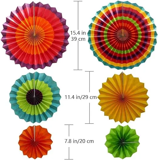 Hola Fiesta | Paper Fans Flower for Celebration/Wedding/Birthday/Carnival/Welcome Party Decorations,Rainbow,Set of 12