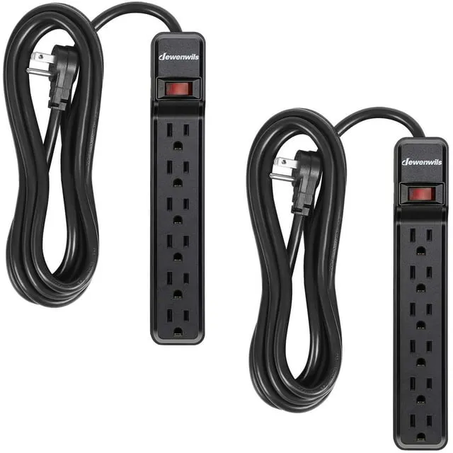 DEWENWILS 6-Outlet Power Strip Surge Protector, 15FT Long Extension Cord, Low Profile Flat Plug, 15 Amp Circuit Breaker, 500 Joules, Wall Mount, Black, UL Listed