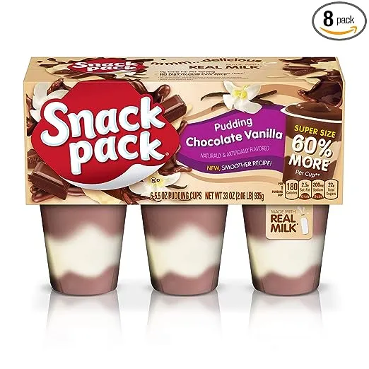 Super Snack Pack Chocolate Vanilla Pudding Cups, 6 Count per pack, 33 Ounce (Pack Of 8)