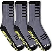 STOPSOCKS Athletic Non Slip Skid Socks Medium, Grey/Yellow - Crew (3pk) 