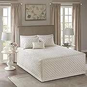 Luxury 4pc Oversized Ivory Diamond Quilting Bedspread AND Decorative Shams