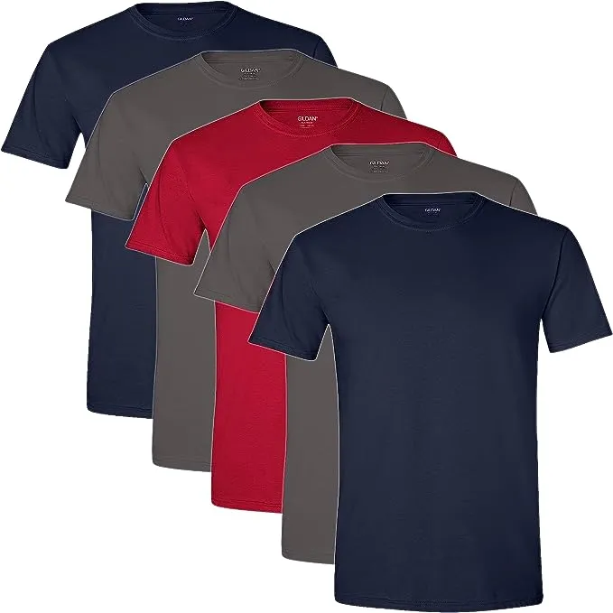 Gildan Men's Crew T-shirts Multipack Navy/Charcoal/Red (5-Pack) 2X-Large