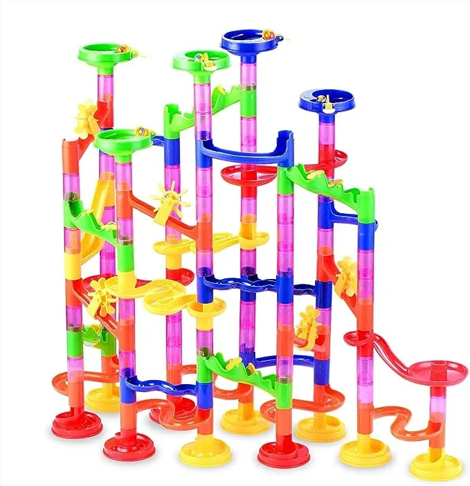 Gifts2U Marble Run Toy 130pcs Educational Construction Maze Block Toy Set with Glass Marbles for Kids and Parent-child Game